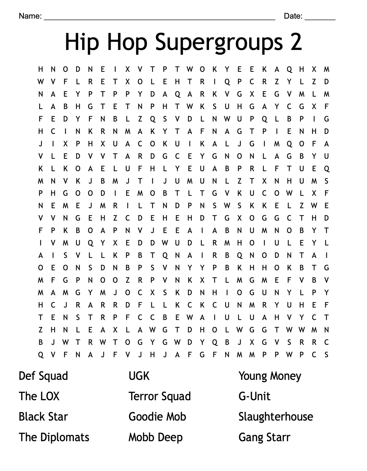 This Weeks Hip Hop Word Finder: Hip Hop Supergroups 2