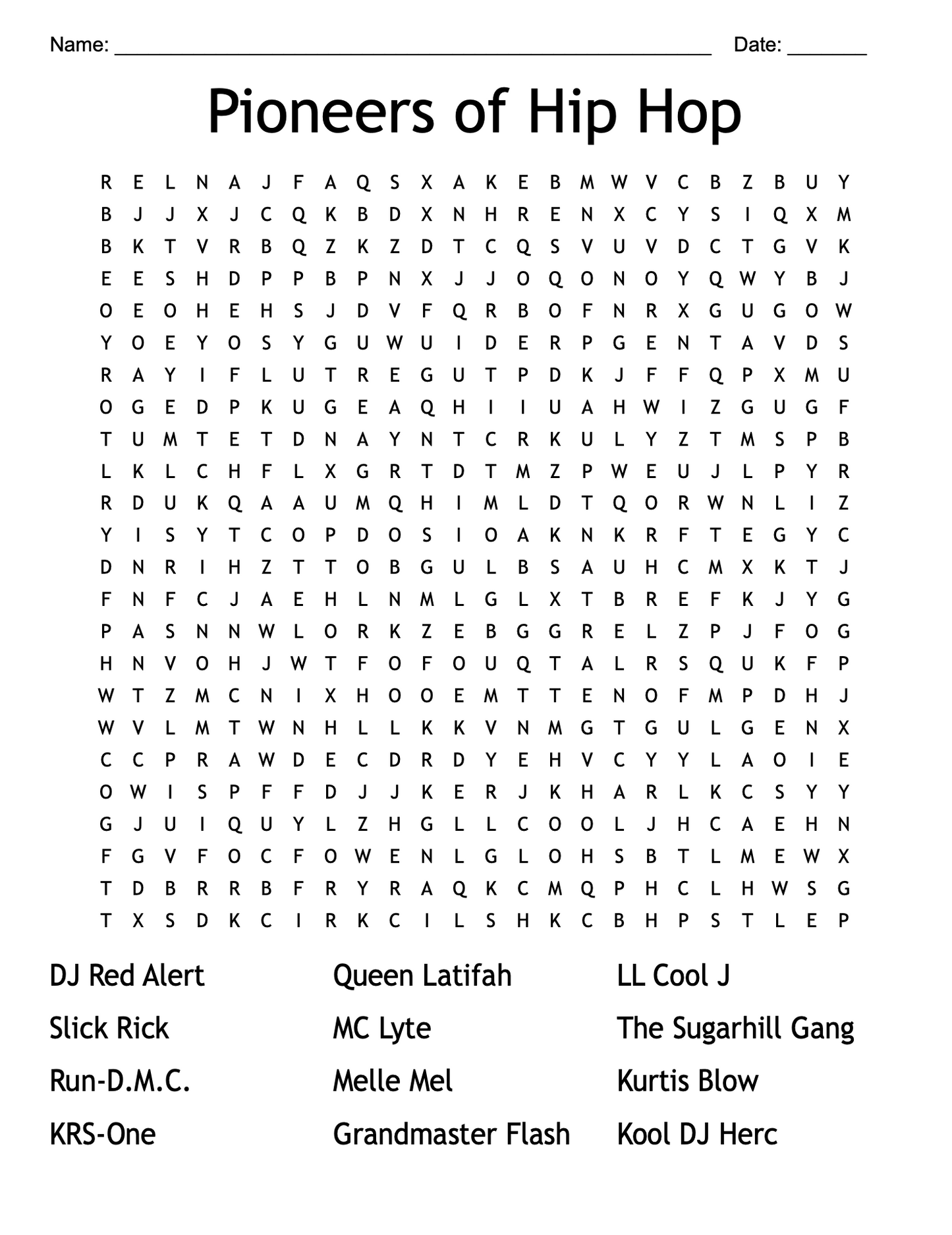 This Weeks Hip Hop Word Finder: Pioneers Of Hip Hop