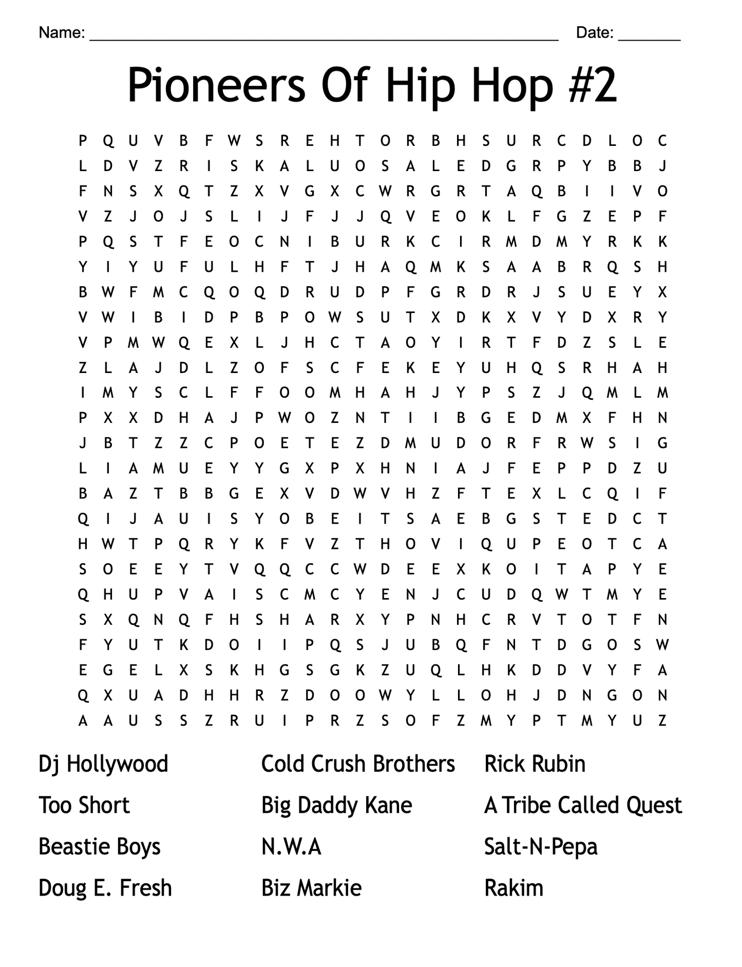 This Weeks Hip Hop Word Finder: Pioneers Of Hip Hop 2